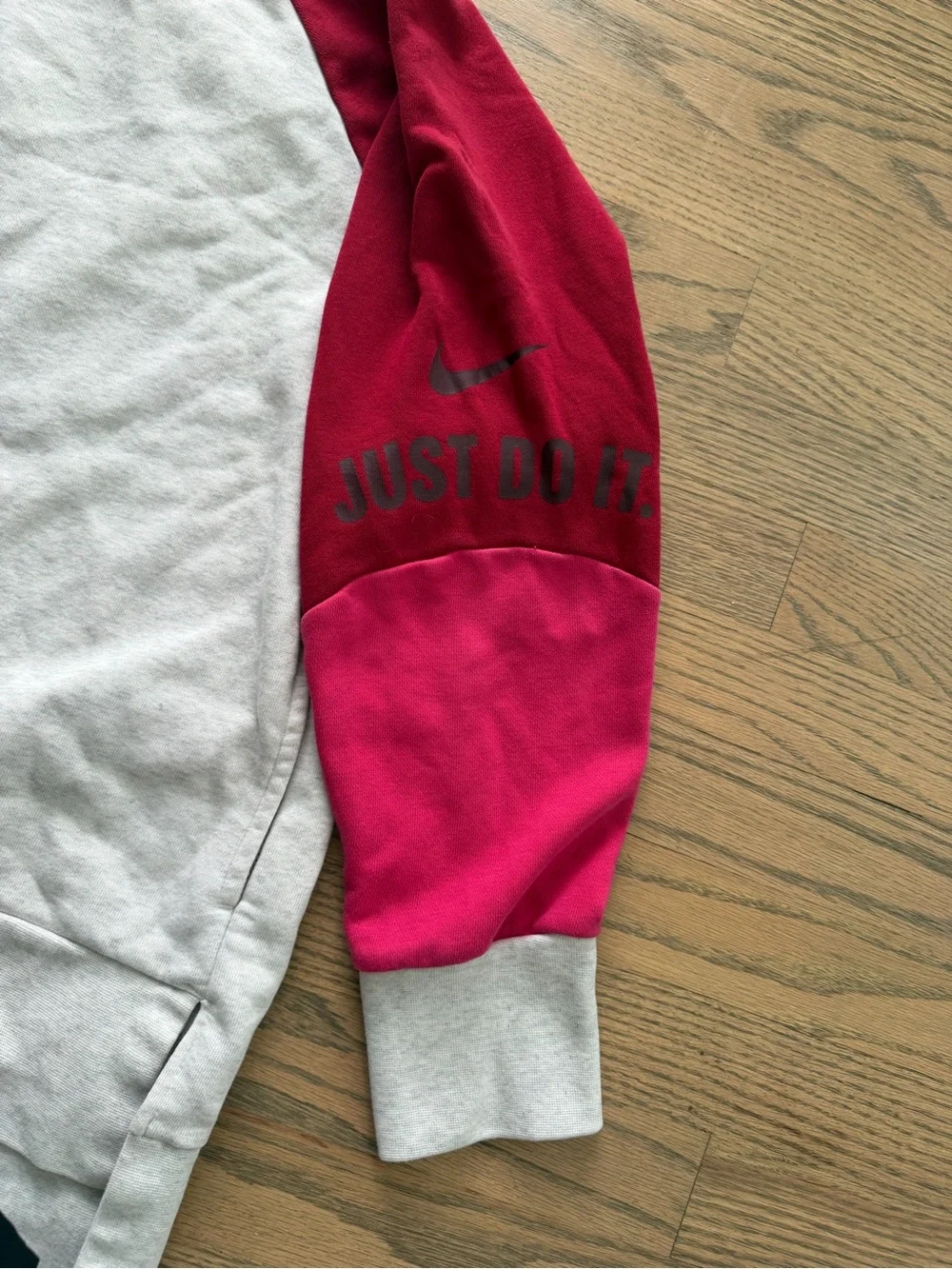 Nike Women's Half-Zip Sweater in Gray with Burgundy & Pink Sleeves
